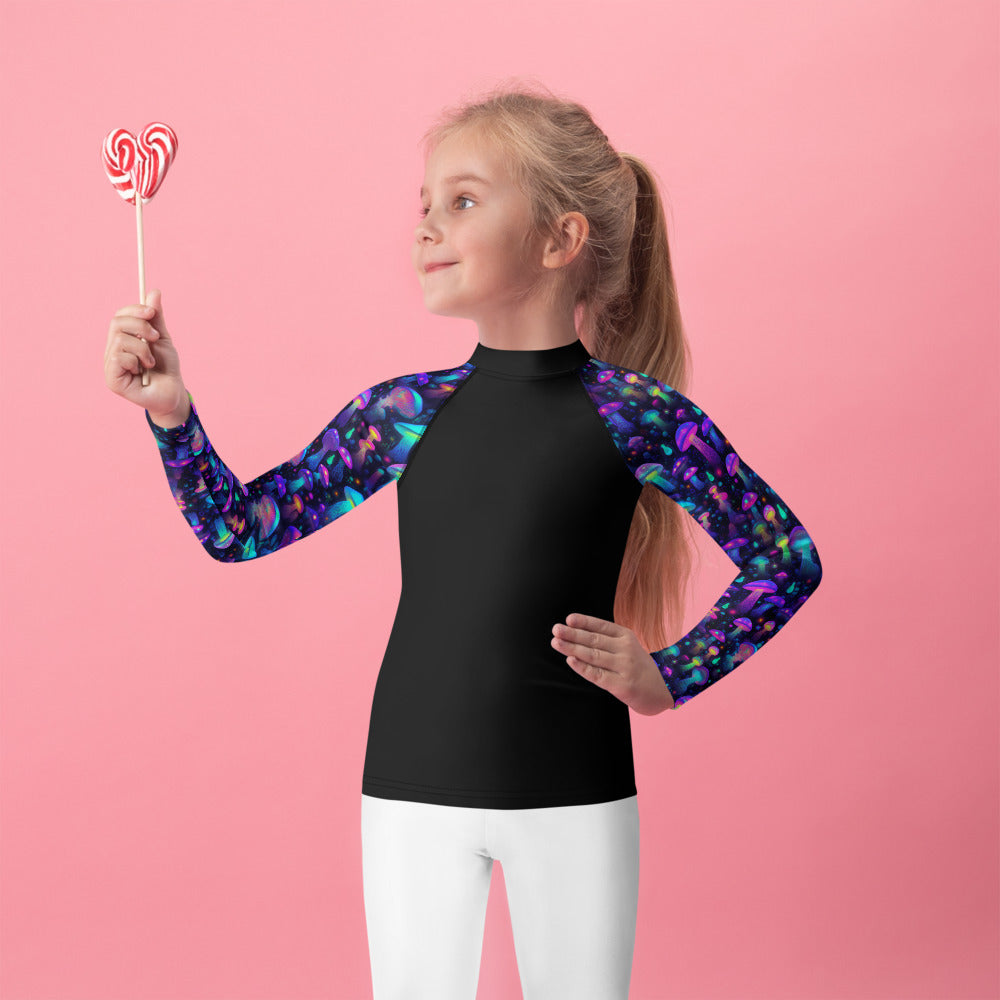 "Glowing Mushrooms" Sleeves Kids Rash Guard
