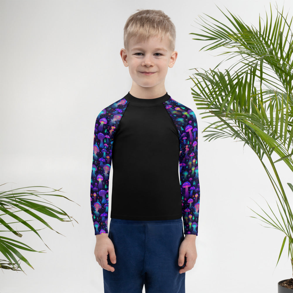 "Glowing Mushrooms" Sleeves Kids Rash Guard