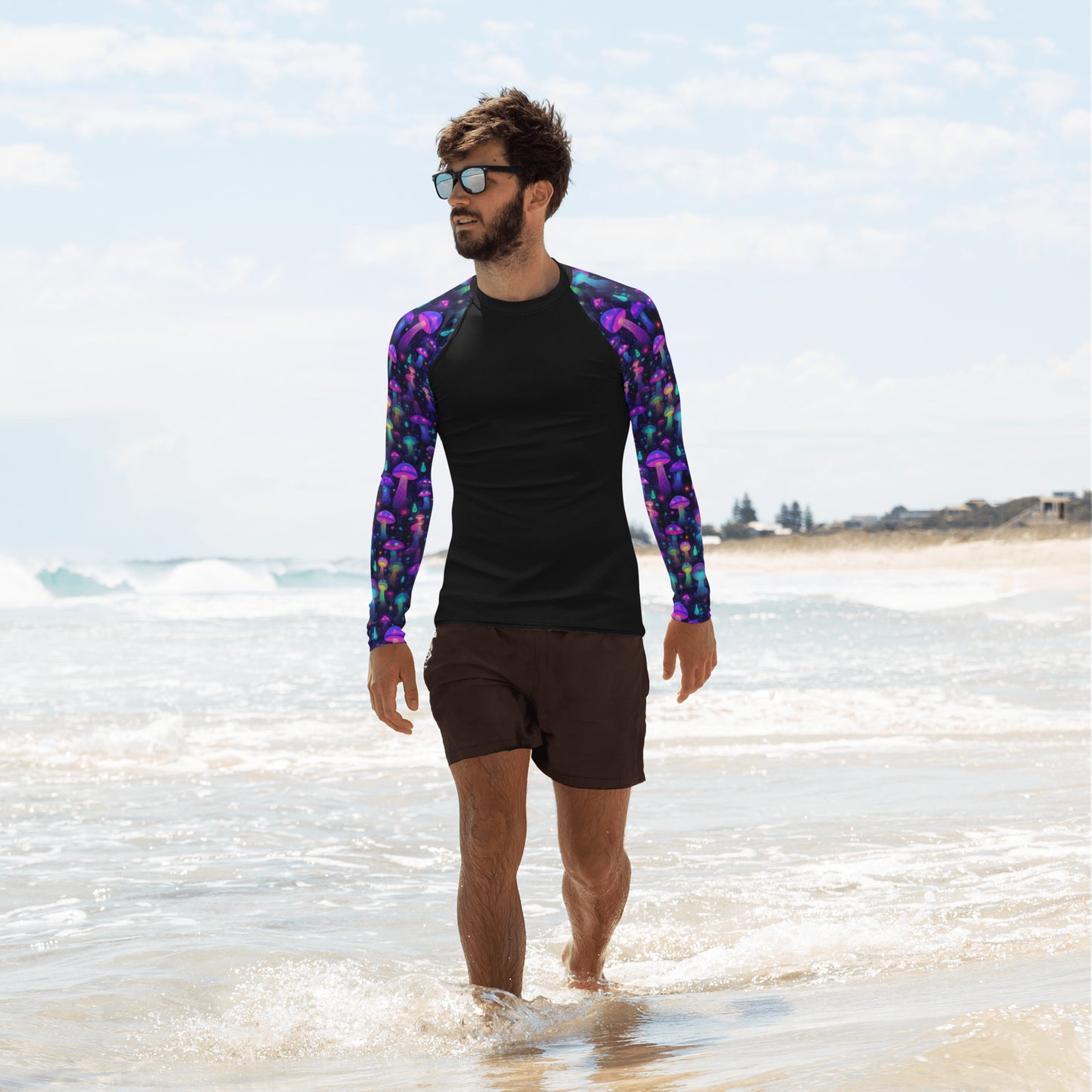 "Glowing Mushrooms" Sleeves Men's Rash Guard