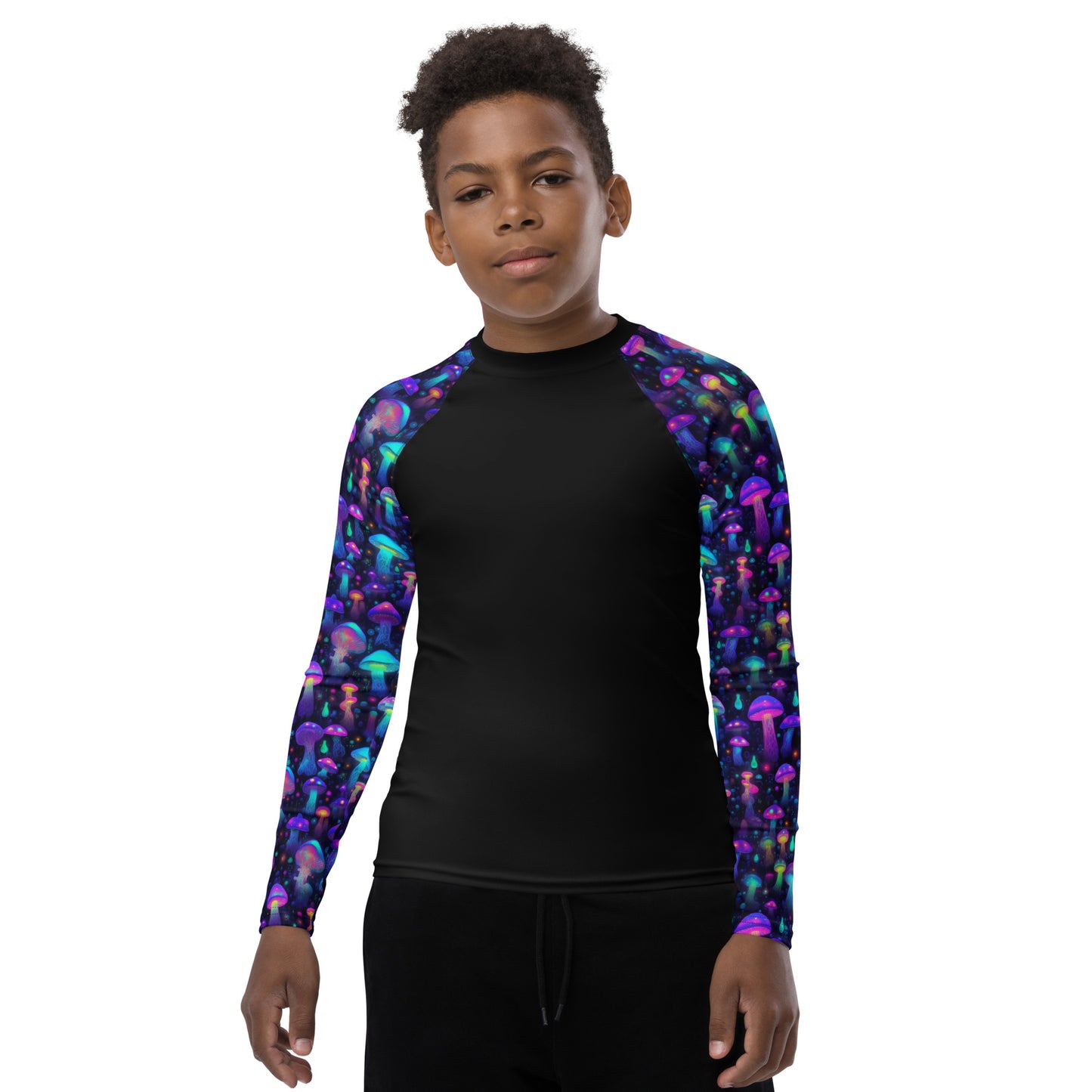 "Glowing Mushrooms" Sleeves Youth Rash Guard